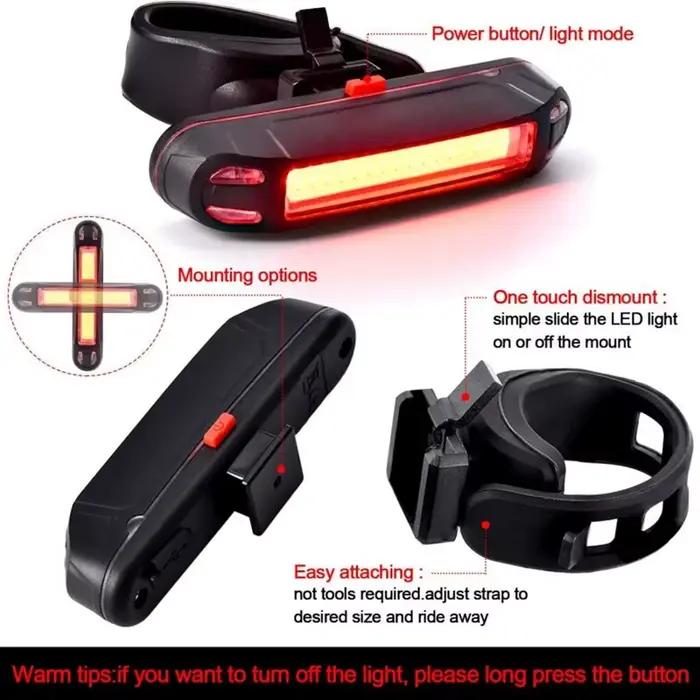 Feu arrière de vélo étanche, Rechargeable par USB, lampe d'avertissement de sécurité, accessoires cl