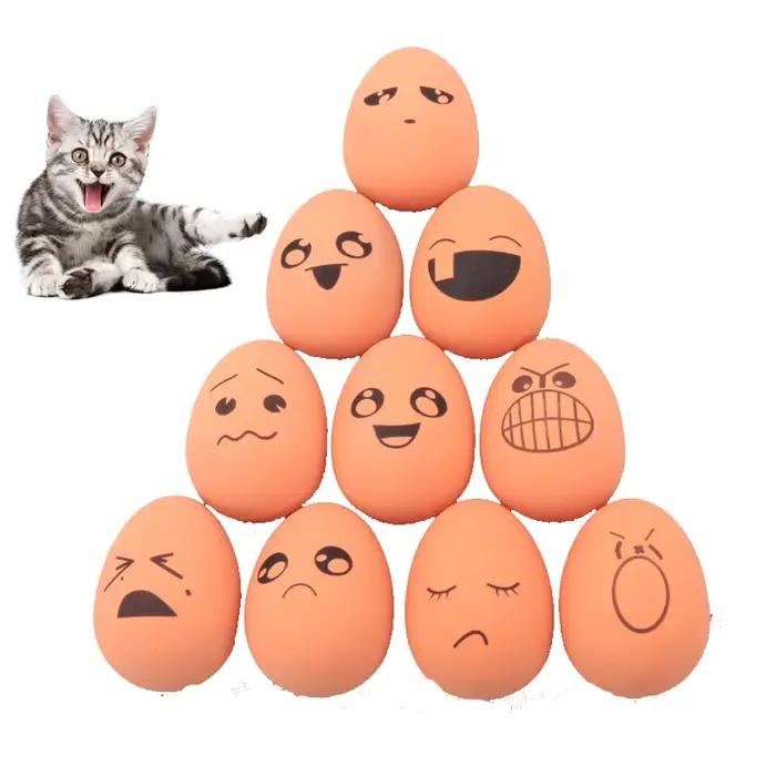 Mignon 1 pièces rebondissant réaliste oeuf petit chien chat jouet expression balle résistant à la mâcher drôle chiot formation interactif fournitures pour animaux de compagnie