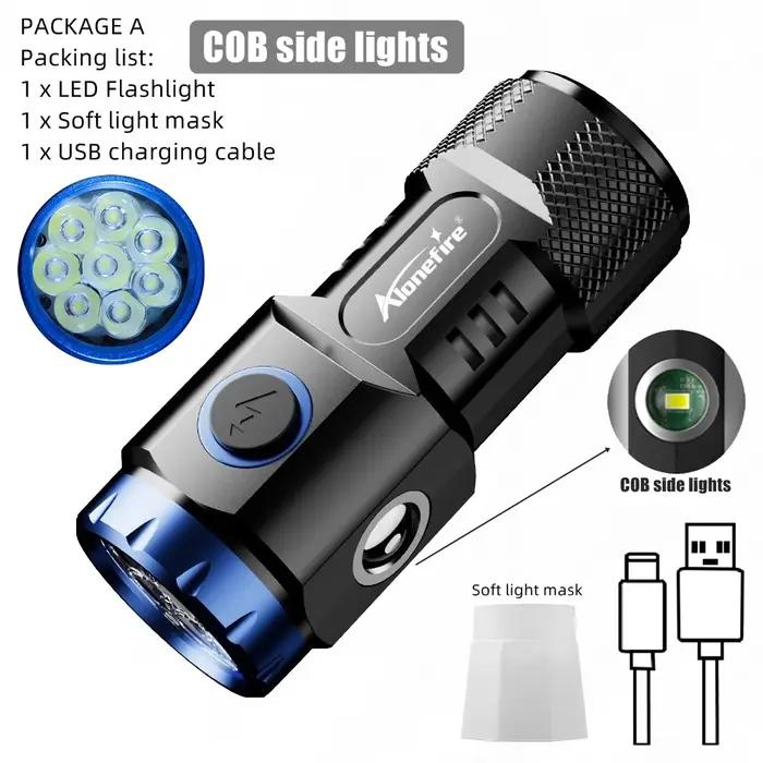 6500k 8x P35 Led haute luminosité Mini paume petite lampe de poche USB charge COB lumière latérale aimant randonnée Camp