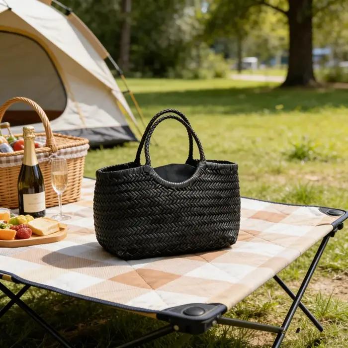 Sacs à main en cuir véritable pour femmes, sac à provisions décontracté tissé de luxe, panier vintag