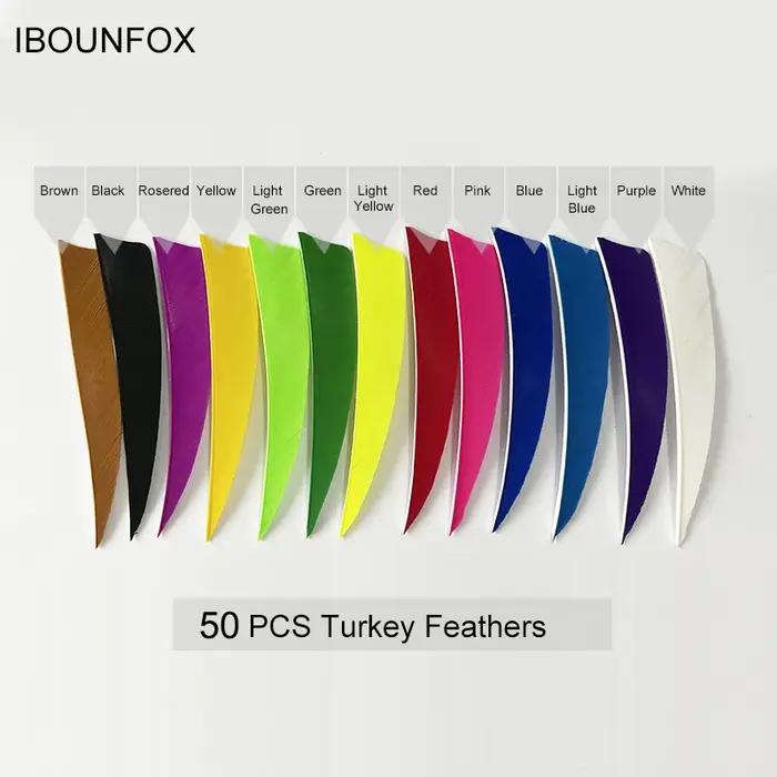 4 "50 pièces/lot IBOUNFOX chasse flèche plumes RW naturel dinde plumes bouclier tir à l'arc Fletches