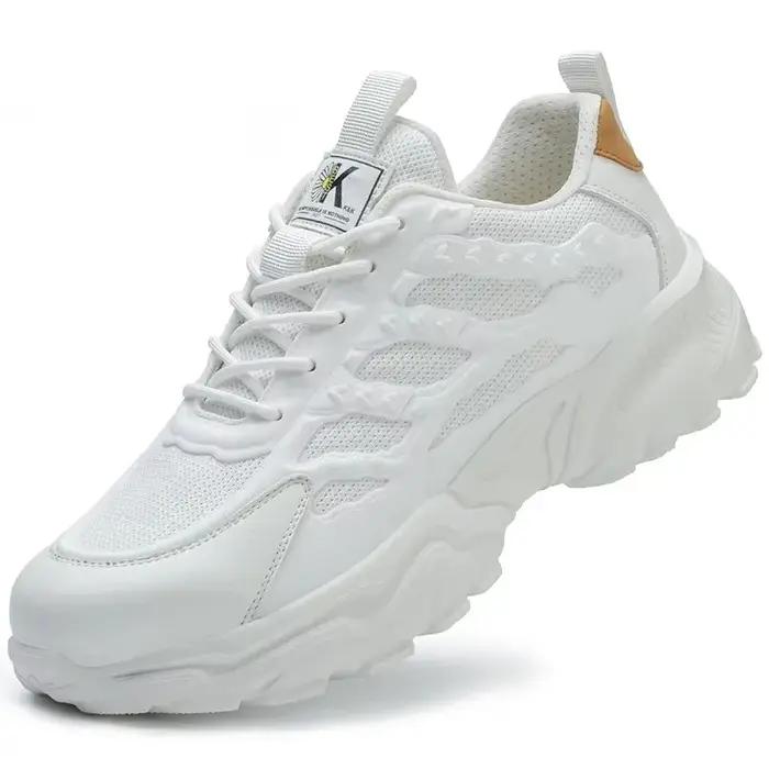 Bottes de sécurité blanches pour homme bout rond en caoutchouc et maille aérée pour protection anti-écrasement et anti-perforation adapté aux travaux manuels et activités physiques