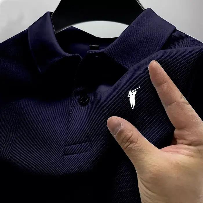 Polo imprimé en polyester décontracté pour hommes, haut de gamme, collection été, avec boutons et appliques pour un style élégant et confortable pour les activités quotidiennes et les occasions spéciales