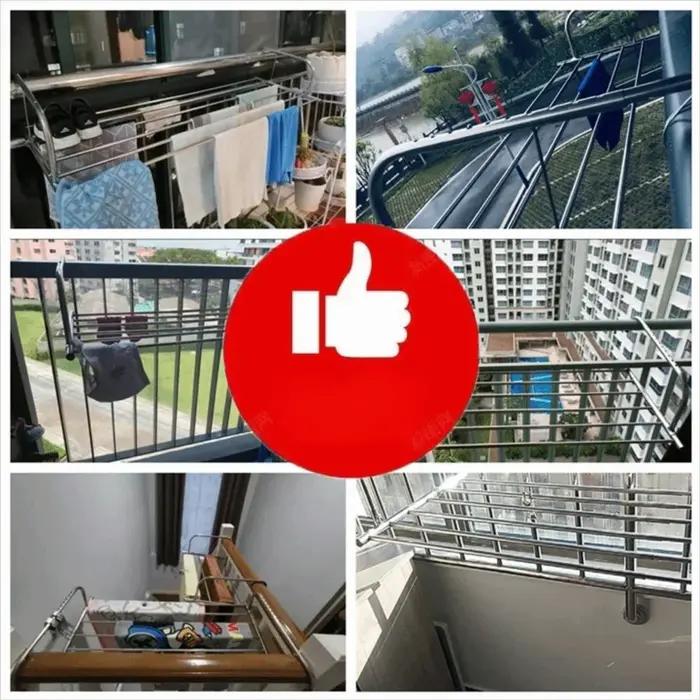 Étendoir à vêtements évolutif en acier inoxydable réglable pour balcon et terrasse, design moderne et durable pour rangement et organisation de vêtements