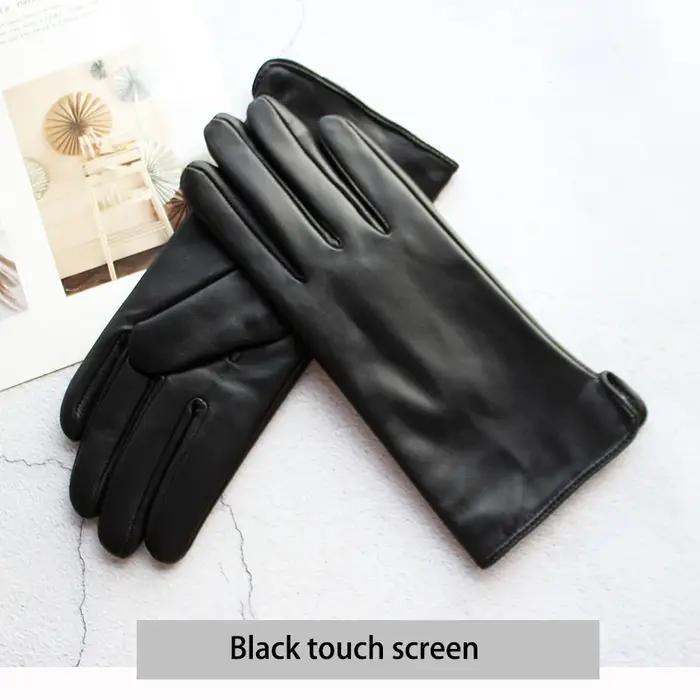 Gants en cuir de mouton de couleur pour femmes, doublure en laine de Style droit, chauds pour moto,