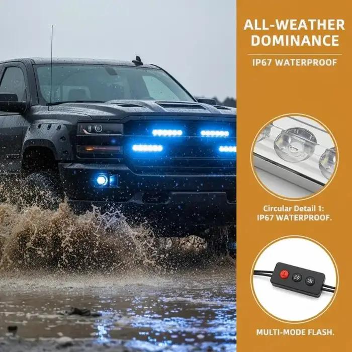 Kit de feux de signalisation d'urgence 6 LED 4 en 1 12V pour véhicules de secours, camions et voitures