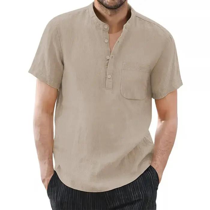 T-shirt à Manches Courtes en Coton et Lin pour Homme, Décontracté, Confortable, Respirant, Taille Am