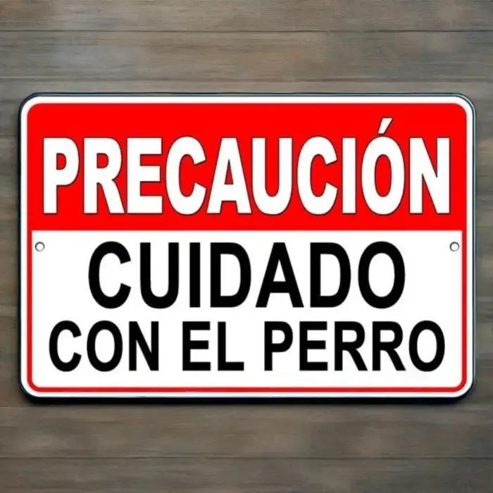 Panneau espagnol 'Beware of Dog' – Precaución Cuidado Con El Perro Bite | Décor d'avertissement rustique