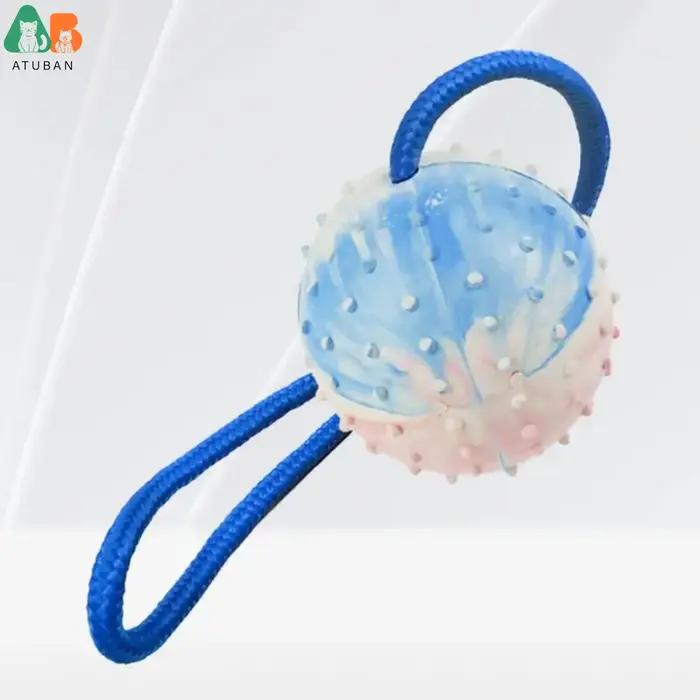 ATUBAN Balle d'entraînement pour chien sur corde Jouet de récompense et de remorqueur en caoutchouc naturel lourd avec poignée en nylon – Couture de chiens de travail sportifs