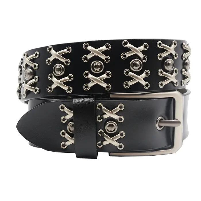 Rivet en métal Cowboy Ceinture en cuir véritable peau de vache hommes Ceinture Punk Rivet jean ceint