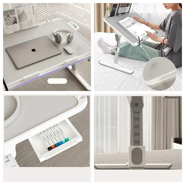 Table de lit réglable pour ordinateur portable, bureau portable avec tiroir de rangement, support pl