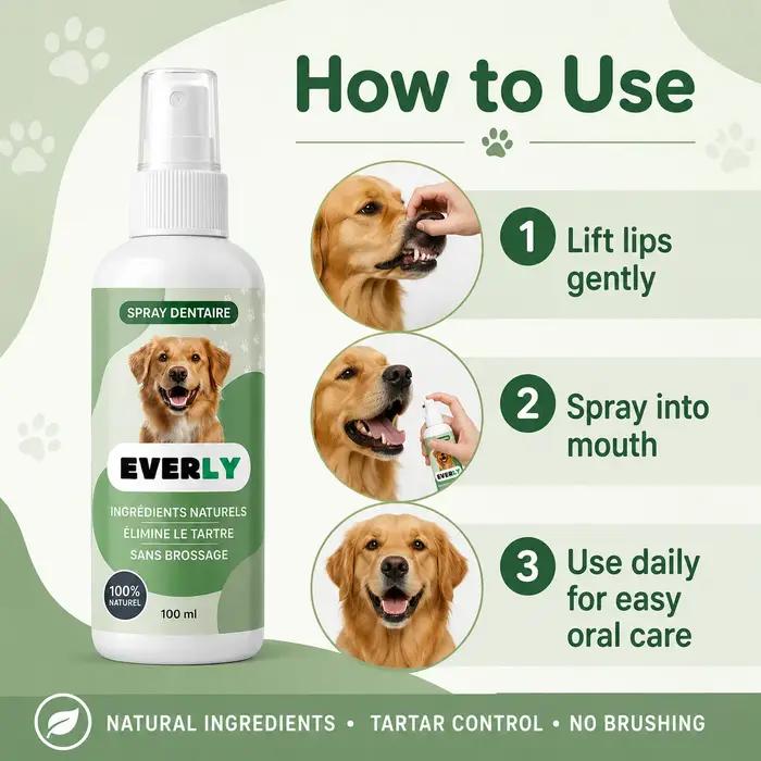 Spray de soin dentaire pour chien 100 ml, spray d'hygiène buccale sans brossage - rafraîchisseur d'haleine naturel, nettoyage dentaire à base de plantes sans alcool