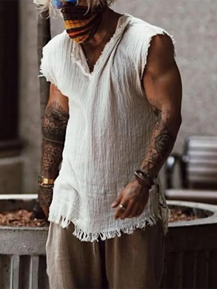 T-shirt vintage à glands pour hommes, haut à col en V en fibre, chemisier précieux At, gilet de mode masculine, t-shirt d'été le plus récent, glaStreetwear