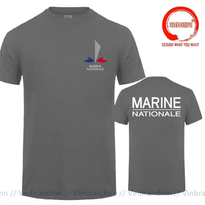 Français Marine Nationale Militaire hommes T-Shirt classique à manches courtes décontracté coton col