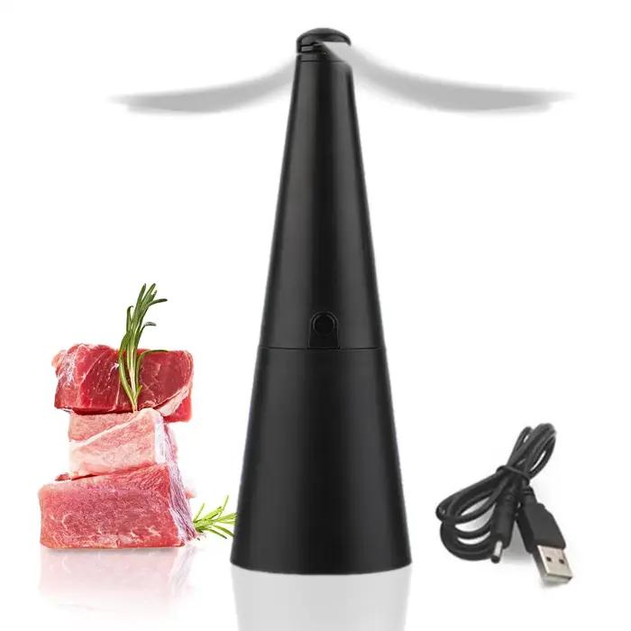 Ventilateur de table USB anti-mouches rotatif pour aliments et espaces extérieurs avec pales holographiques double face pour repousser les insectes