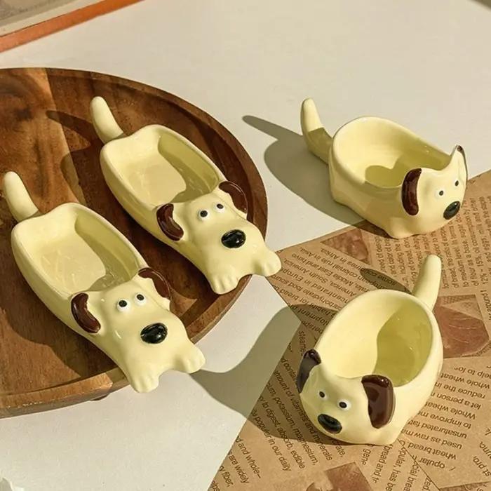 Assiette en céramique mignonne chien créatif sauce d'assaisonnement petite assiette cuisine domestique restaurant accessoires de table occasionnels cadeau fantaisie