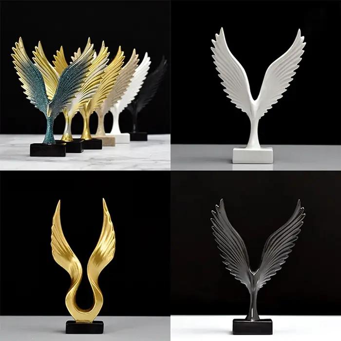 Statue européenne d'aigle en résine grise claire, aile d'ange jaune claire, pour décoration maison et bureau, idéale pour les occasions spéciales