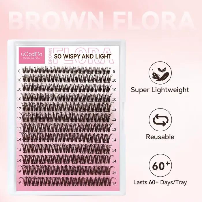 UCoolMe cils marron flore D Curl naturel vaporeux et léger segmenté cils grappe pour le maquillage à
