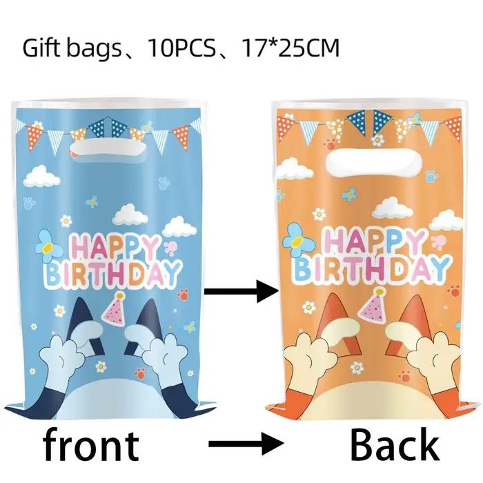 12 sacs à cadeaux de fête d'anniversaire pour chien bleu, sacs cadeaux pour chien en vrac avec poign