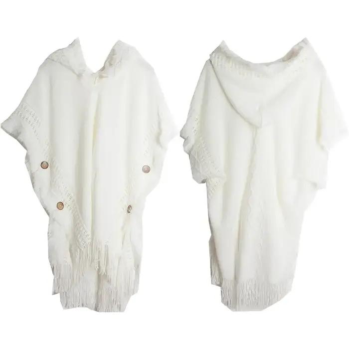 Partie de mariage bohème à capuche tricoté châle hiver chaud bouton dames gland Cape enveloppes écharpe manteau