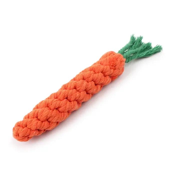 Jouet pour chiot en corde de coton tressée en forme de carotte - Jouet pour chien durable, résistant
