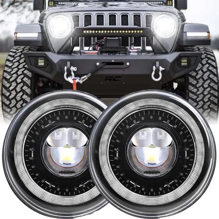 7 "phare Led de voiture pour Lada Niva 4x4 7 pouces H4 phares Led yeux d'ange pour Jeep Wrangler tou