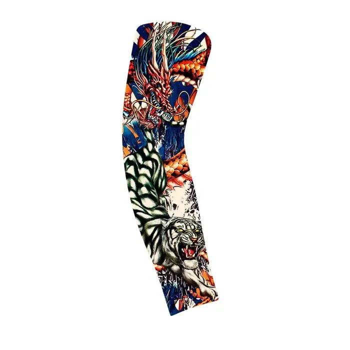 Manchon de bras à motif floral, effet tatouage, élastique, respirant, protection solaire, en soie glacée fine, pour hommes et femmes