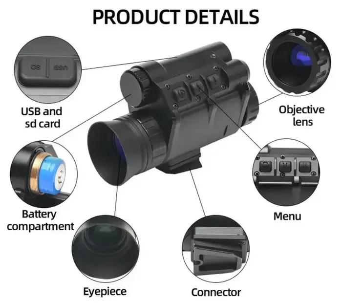 Casque Vision Nocturne IR 940nm Monoculaire 40° Gen3 pour Chasse Nuit Digitale NVG10