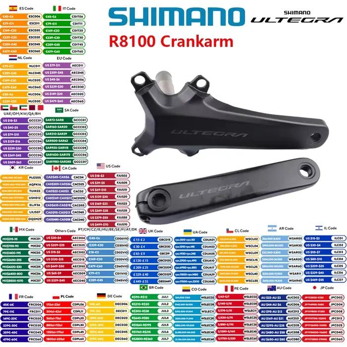 Shimano Ultegra FC-R8100 12s pédalier côté droit/une paire pour Di2 R8170 groupe 170mm 172.5mm pièces de vélo