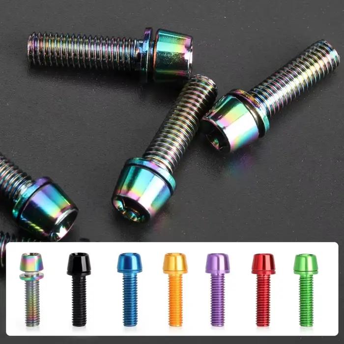 6 pièces/ensemble vis de guidon de vélo en acier inoxydable coloré plaqué titane M5 * 18MM vtt vélo