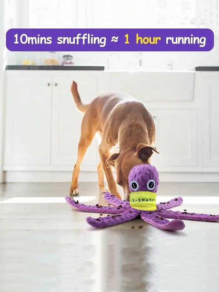 Jouet interactif pour chien en forme de pieuvre - Jeu de puzzle d'enrichissement et distributeur de nourriture à alimentation lente pour animaux de compagnie