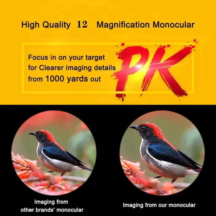 Monoculaire ED 12x52 angle large premium - Télescope BAK4 dispersion extra-basse étanche longue portée chasse randonnée