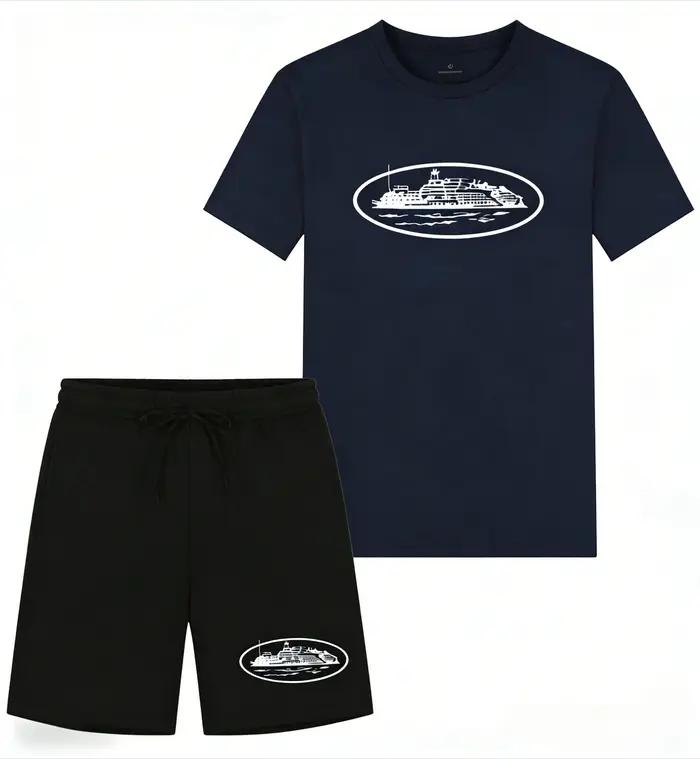 Nouvel ensemble d'été 26 : T-shirt et short imprimés bateau
