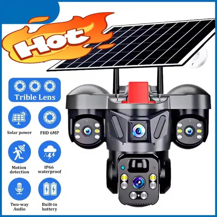 Caméra solaire extérieure 4G PTZ 8MP triple objectif surveillance maison carte mémoire haute vitesse panneau