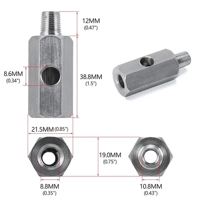 Capteur de pression d'huile BSPT en acier inoxydable, 1/8 pouces, adaptateur en T Sendor vers jauge