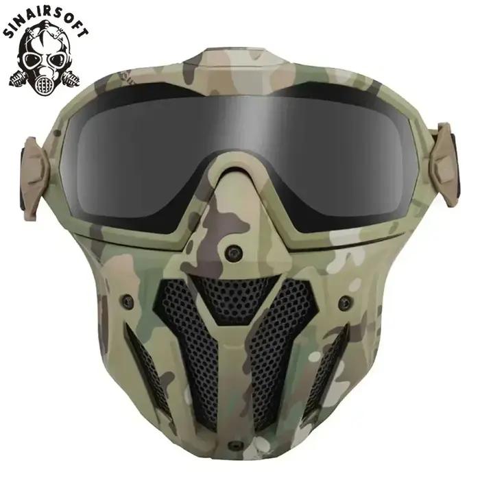 SINAIRSOFT Tactical Full Face Mask With Fan Detachable Anti-Fog Protection Goggl