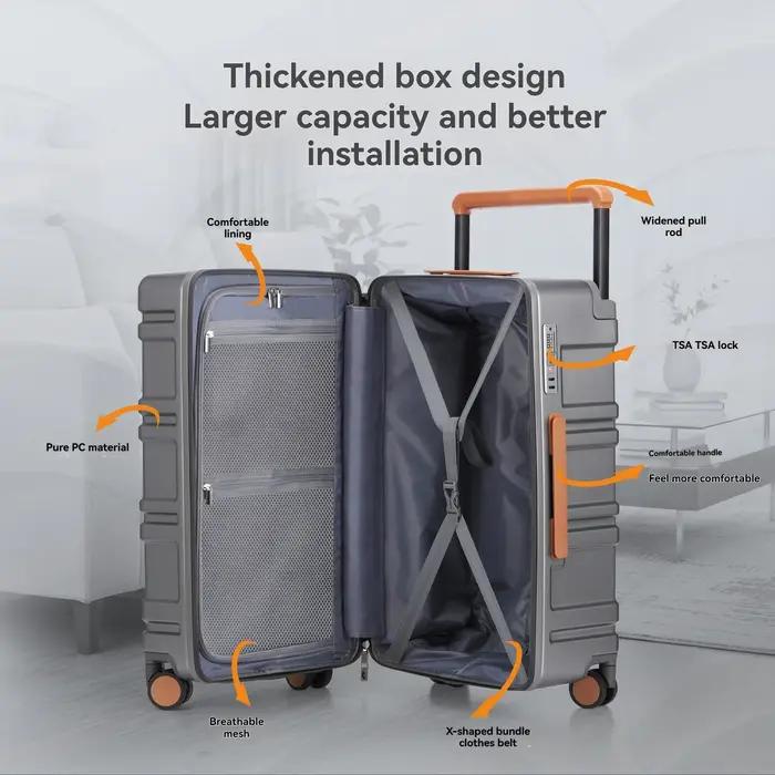 Valise à roulettes grande capacité en PC pur avec poignée large, légère, avec serrure douanière, rou