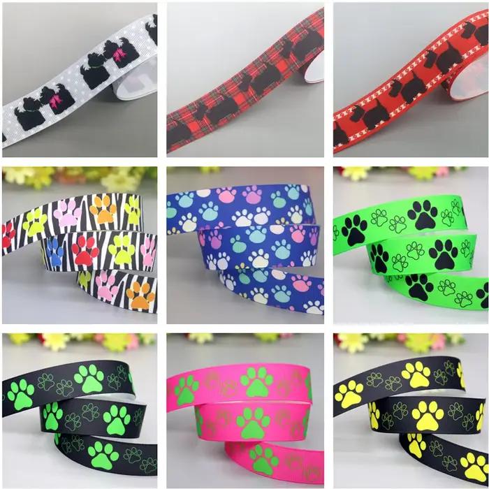 Ruban gros-grain imprimé patte de chien Terrier accessoire vêtement de sauna collier décoration bricolage couture artisanat occassions spéciales femmes