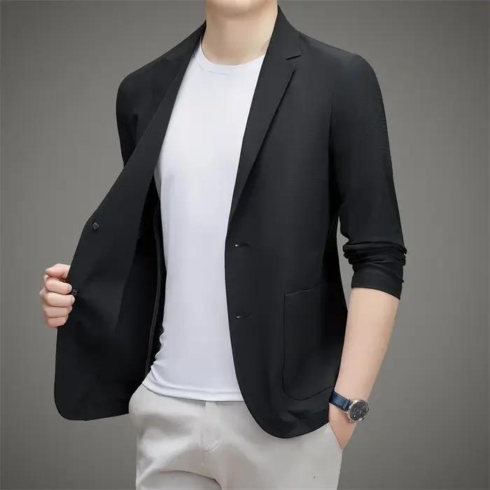Blazer Casual Homme Minimaliste Soie de Glace Nylon Élasthanne Sans Couture Protection Solaire Été Respirant Voyage