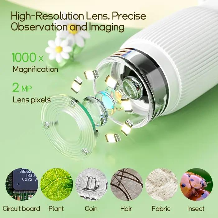 Mini Microscope de poche de 2.0 pouces 1000X, ustensiles d'expérimentation scientifique pour enfants