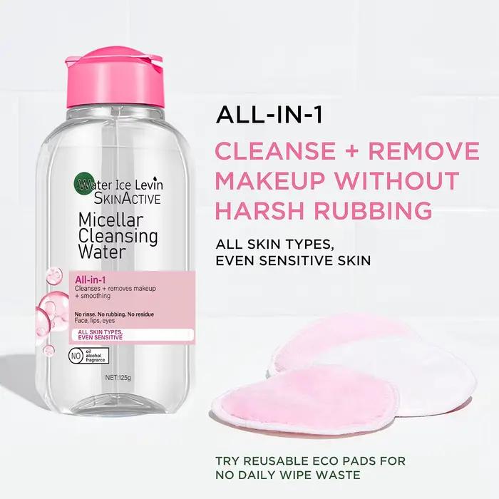 Eau micellaire Water Ice Levin nettoyant et démaquillant pour peaux sensibles sans rinçage pour homme et femme occassions quotidiennes
