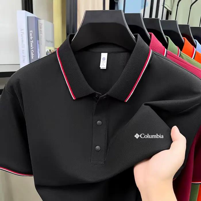 Polo rayé pour homme style Columbia été 2026 – T-shirt décontracté à manches courtes en tissu anti-plis et doux pour la peau