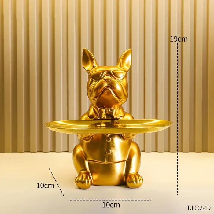 Statue de Bouledogue Français Doré avec Plateau