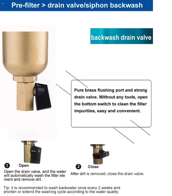 Siphon à dépense pré-filtre filtre à eau chaude système de purificateur en laiton entier pré-filtre en maille d'acier inoxydable avec jauge eau chaude pour purification centrale haute qualité résistante à la chaleur pour utilisation domestique et commerciale