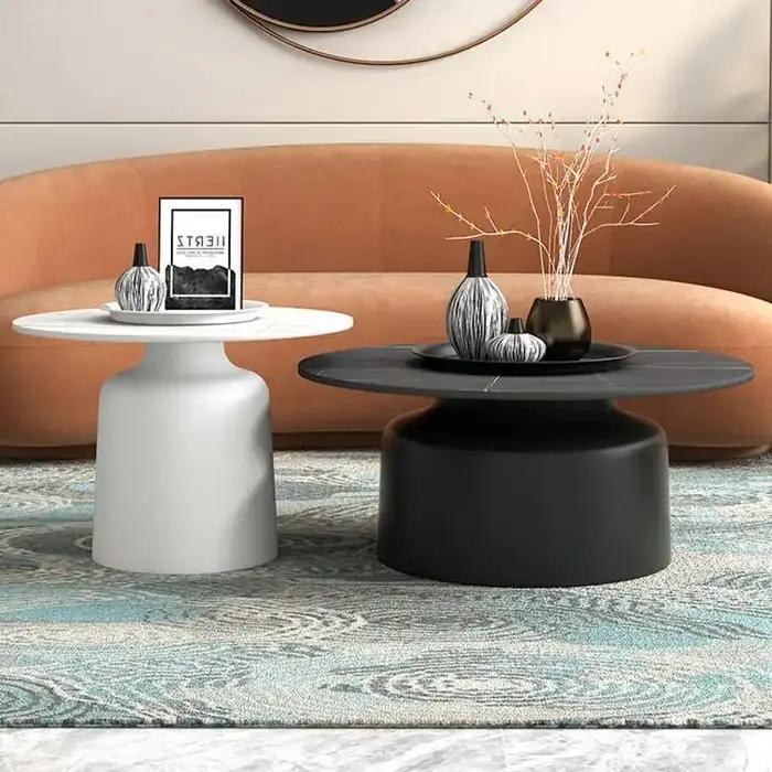 Table Basse Ronde Basse en Pierre de Marbre, Design Japonais, Moderne, Français, Ensemble Nordique,