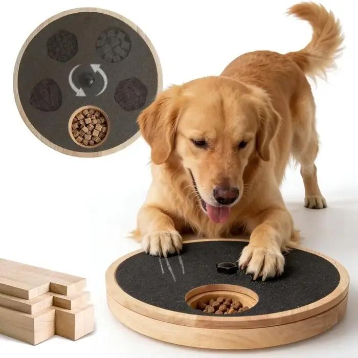 Planche à gratter rotative pour chien avec boîte à friandises et plateau de consommation lente bois durable pour chiots et chiens adultes occaions spéciales