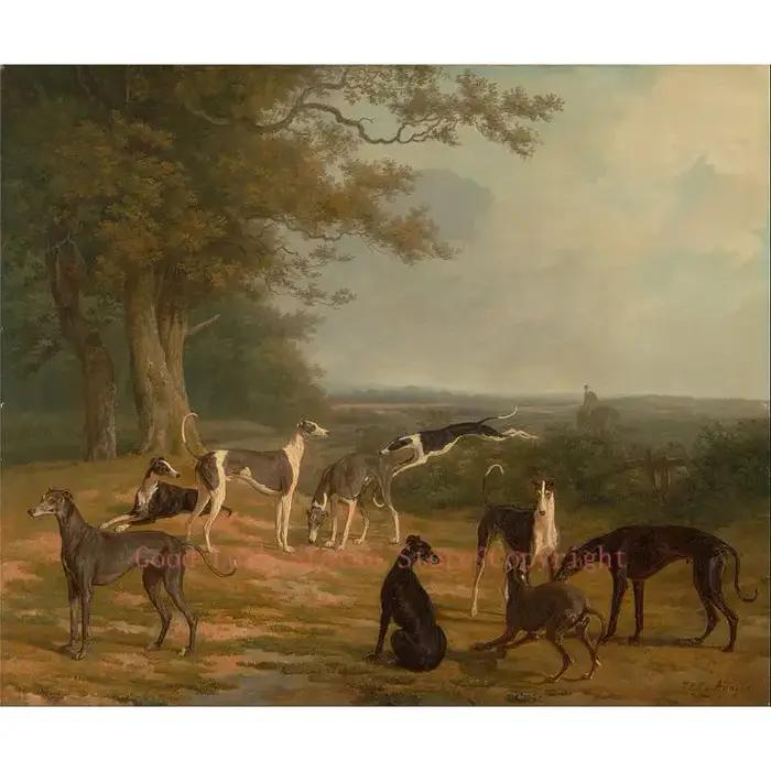 GOOD-art décoratif de salon de maison | Dessin artistique # Animal lévrier, chien neuf lévriers dans