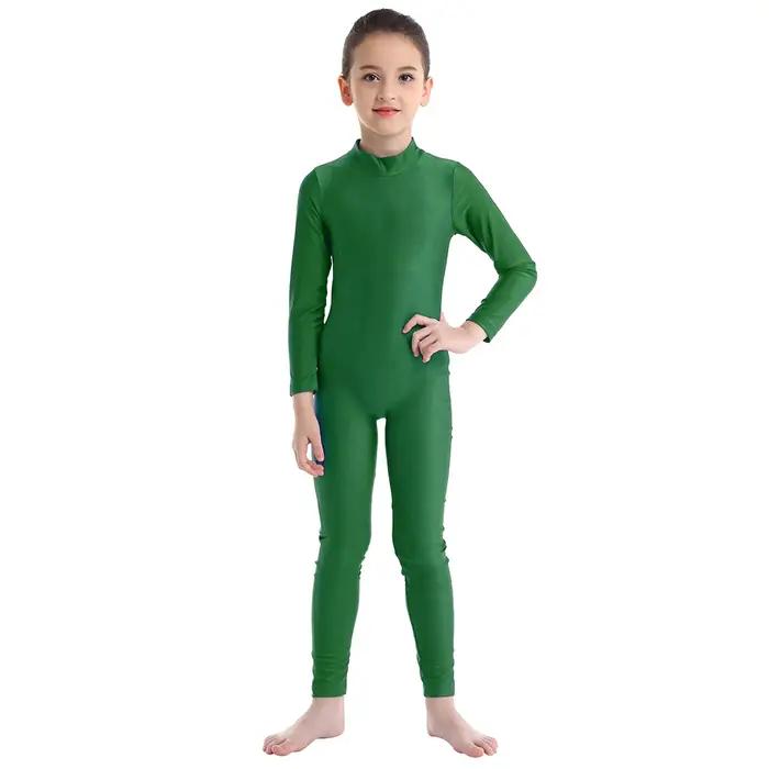 Justaucorps à manches longues et col montant en spandex pour filles