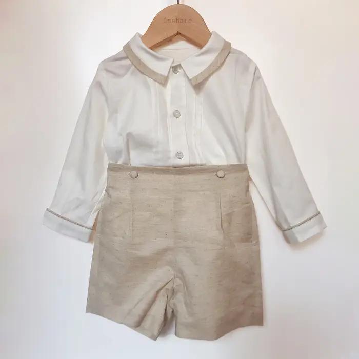 Ensemble de vêtements de boutique pour enfants, coton, lin, ingent, manches longues, tenue trempée,