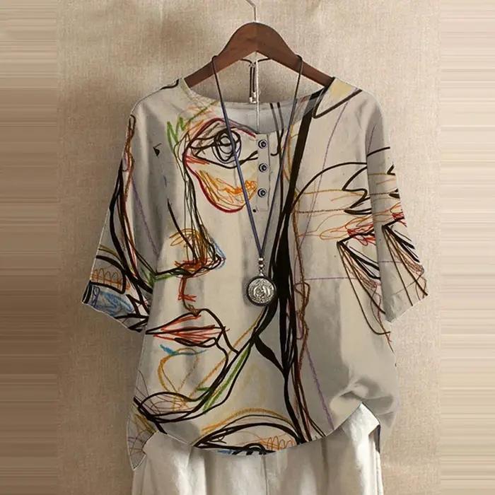 Chemisier imprimé Floral pour femmes, chemise d'été décontractée, col rond, pull à manches mi-longue